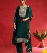 Women Ethnic Motifs Embroidered Kurta with Trouser & Dupatta