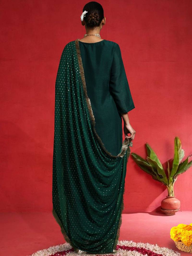 Women Ethnic Motifs Embroidered Kurta with Trouser & Dupatta
