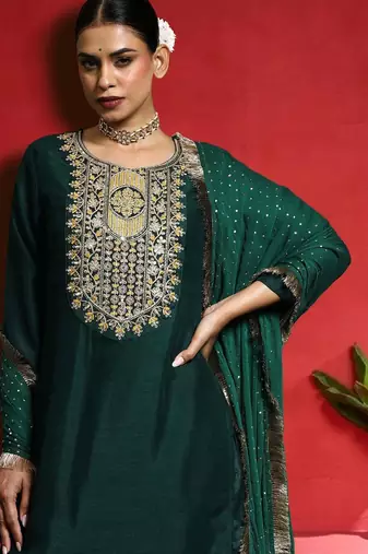 Women Ethnic Motifs Embroidered Kurta with Trouser & Dupatta