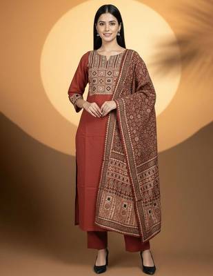 Women Ethnic Motifs Embroidered Regular Kurta with Trousers & With Dupatta 1