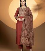 Women Ethnic Motifs Embroidered Regular Kurta with Trousers & With Dupatta