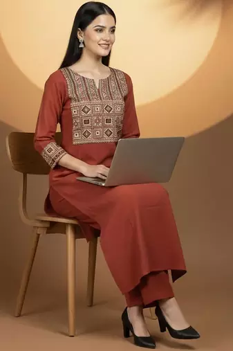 Women Ethnic Motifs Embroidered Regular Kurta with Trousers & With Dupatta