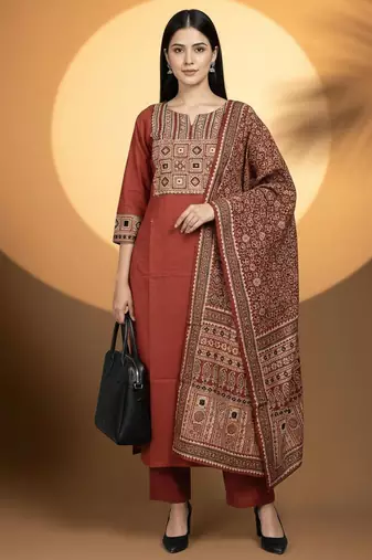Women Ethnic Motifs Embroidered Regular Kurta with Trousers & With Dupatta