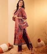 Ethnic Motifs Printed Gotta Patti Chanderi Silk Kurta With Trousers