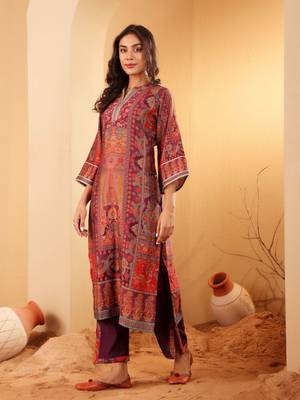 Ethnic Motifs Printed Gotta Patti Chanderi Silk Kurta With Trousers 5