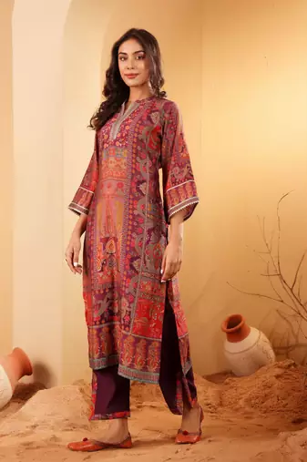 Ethnic Motifs Printed Gotta Patti Chanderi Silk Kurta With Trousers