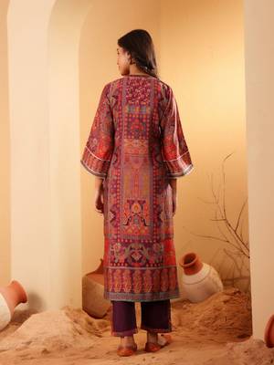 Ethnic Motifs Printed Gotta Patti Chanderi Silk Kurta With Trousers 6