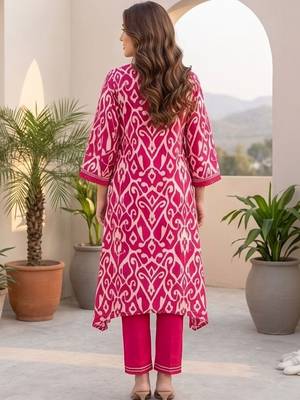 Women Ethnic Motifs Printed Regular Thread Work  Cotton Kurta with Trousers 2