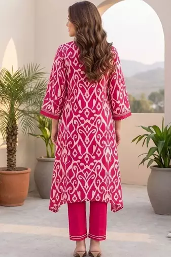 Women Ethnic Motifs Printed Regular Thread Work Pure Cotton Kurta with Trousers