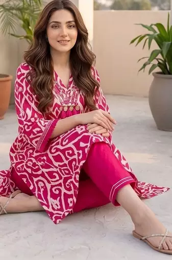 Women Ethnic Motifs Printed Regular Thread Work Pure Cotton Kurta with Trousers