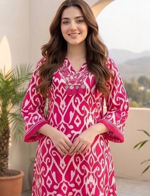 Women Ethnic Motifs Printed Regular Thread Work  Cotton Kurta with Trousers 5