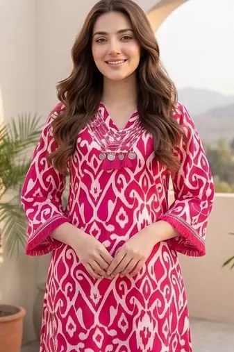 Women Ethnic Motifs Printed Regular Thread Work Pure Cotton Kurta with Trousers