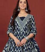 Floral Printed V-Neck Gotta Patti  Cotton A-Line Kurta With Trousers & Dupatta