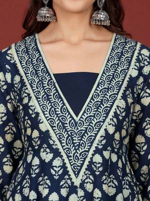 Floral Printed V-Neck Gotta Patti  Cotton A-Line Kurta With Trousers & Dupatta 4