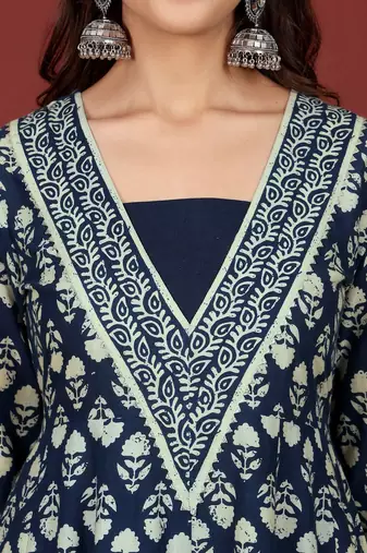 Floral Printed V-Neck Gotta Patti Pure Cotton A-Line Kurta With Trousers & Dupatta