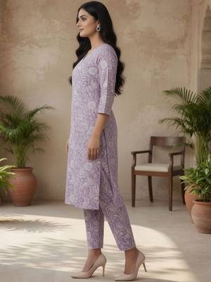 Women Floral Printed Regular  Cotton Kurta with Trousers & With Dupatta 2