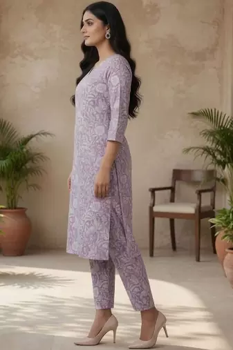 Women Floral Printed Regular Pure Cotton Kurta with Trousers & With Dupatta