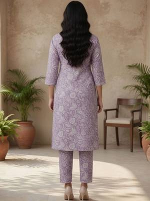 Women Floral Printed Regular  Cotton Kurta with Trousers & With Dupatta 3