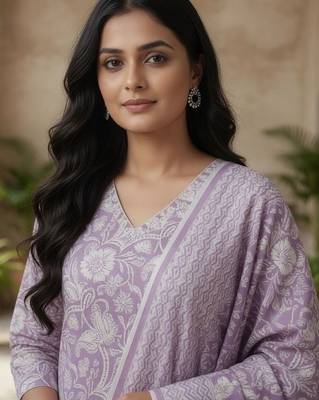 Women Floral Printed Regular  Cotton Kurta with Trousers & With Dupatta 4