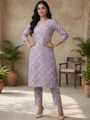 Women Floral Printed Regular  Cotton Kurta with Trousers & With Dupatta 5
