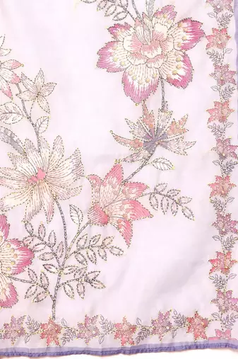 Floral Embroidered Chanderi Silk Straight Kurta With Trouser & Dupatta