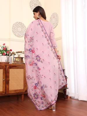 Floral Embroidered Chanderi Silk Straight Kurta With Trouser & Dupatta 6