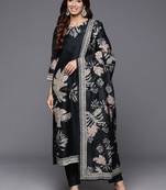 Floral Embroidered Chanderi Silk Straight Kurta & Trousers With Dupatta