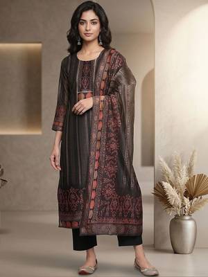 Women Ethnic Motifs Printed Regular Chanderi Silk Kurta with Trousers & With Dupatta 1