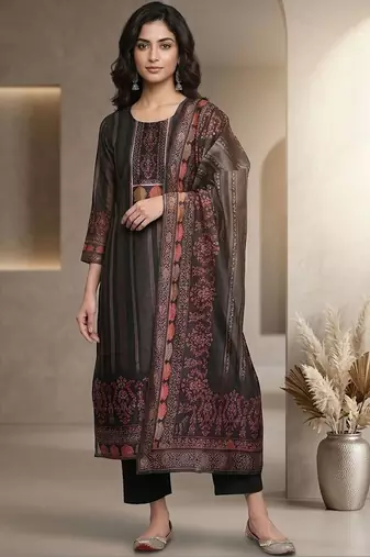 Women Ethnic Motifs Printed Regular Chanderi Silk Kurta with Trousers & With Dupatta