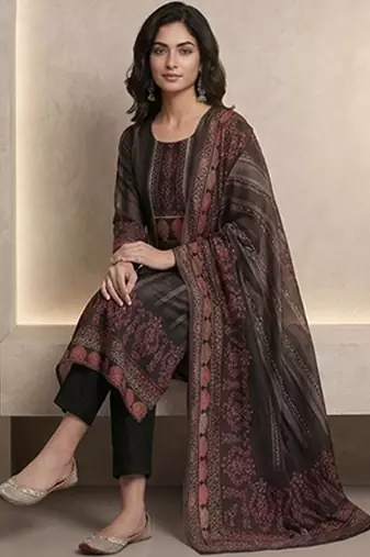 Women Ethnic Motifs Printed Regular Chanderi Silk Kurta with Trousers & With Dupatta