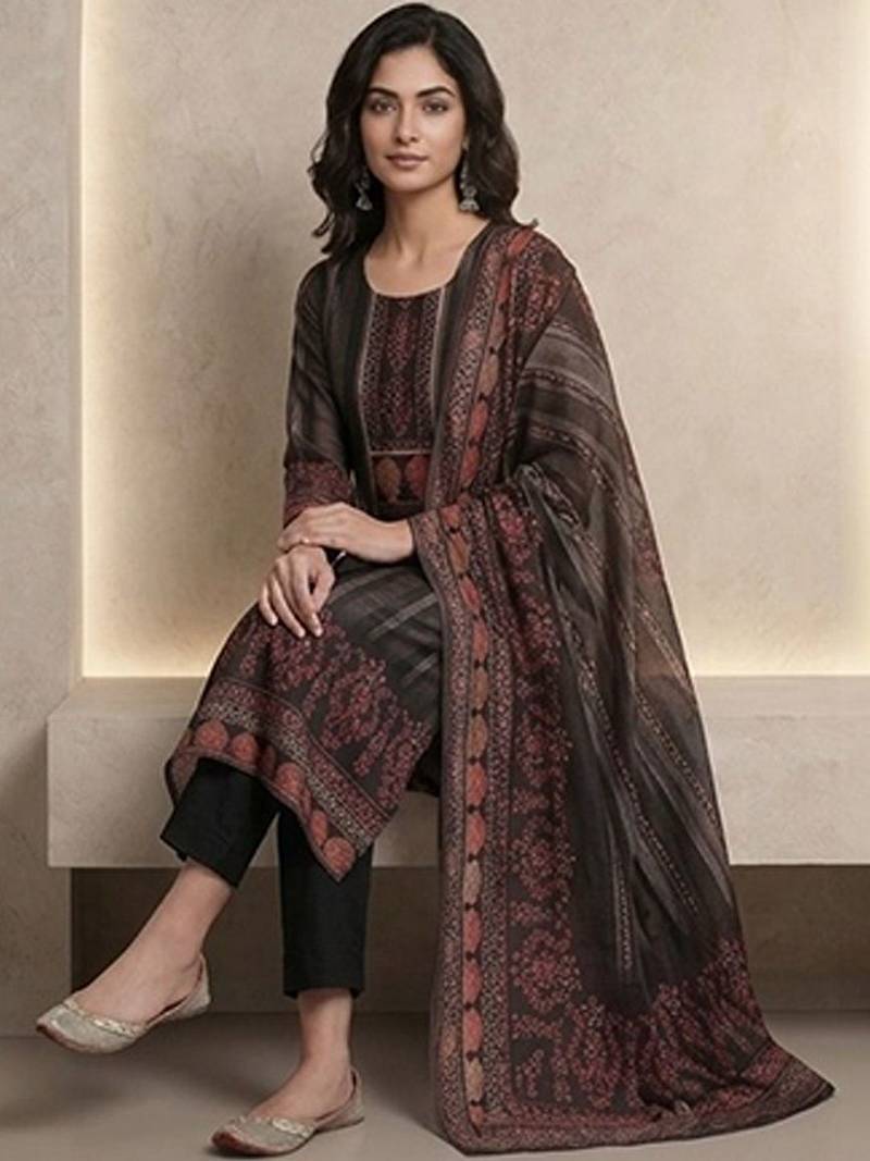 Women Ethnic Motifs Printed Regular Chanderi Silk Kurta with Trousers & With Dupatta