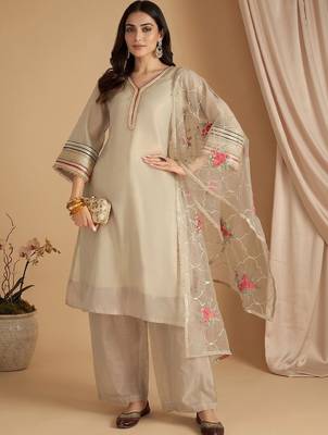 Women Ethnic Motifs Regular Thread Work Kurta with Palazzos & With Dupatta 1