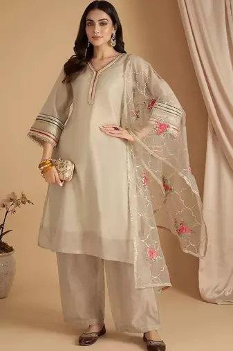 Women Ethnic Motifs Regular Thread Work Kurta with Palazzos & With Dupatta