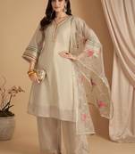 Women Ethnic Motifs Regular Thread Work Kurta with Palazzos & With Dupatta