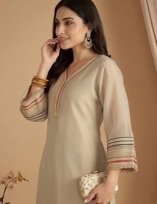 Women Ethnic Motifs Regular Thread Work Kurta with Palazzos & With Dupatta 4