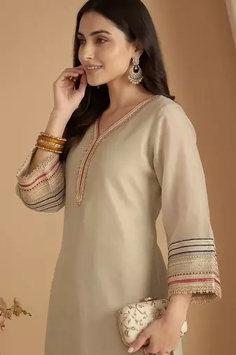 Women Ethnic Motifs Regular Thread Work Kurta with Palazzos & With Dupatta
