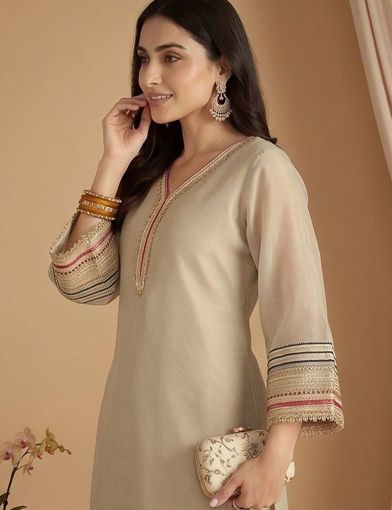 Women Ethnic Motifs Regular Thread Work Kurta with Palazzos & With Dupatta