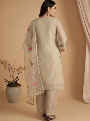 Women Ethnic Motifs Regular Thread Work Kurta with Palazzos & With Dupatta 5