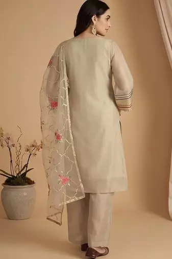 Women Ethnic Motifs Regular Thread Work Kurta with Palazzos & With Dupatta