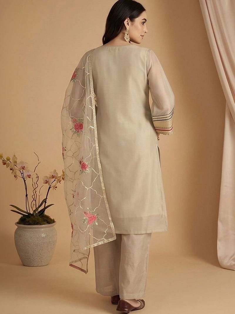 Women Ethnic Motifs Regular Thread Work Kurta with Palazzos & With Dupatta