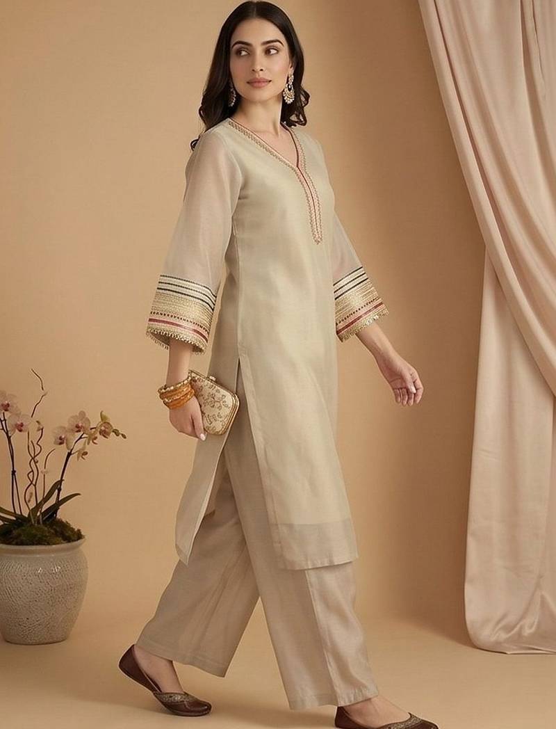 Women Ethnic Motifs Regular Thread Work Kurta with Palazzos & With Dupatta