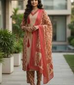 Women Ethnic Motifs Printed Regular  Cotton Kurta with Trousers & With Dupatta