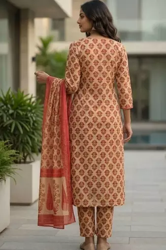 Women Ethnic Motifs Printed Regular Pure Cotton Kurta with Trousers & With Dupatta