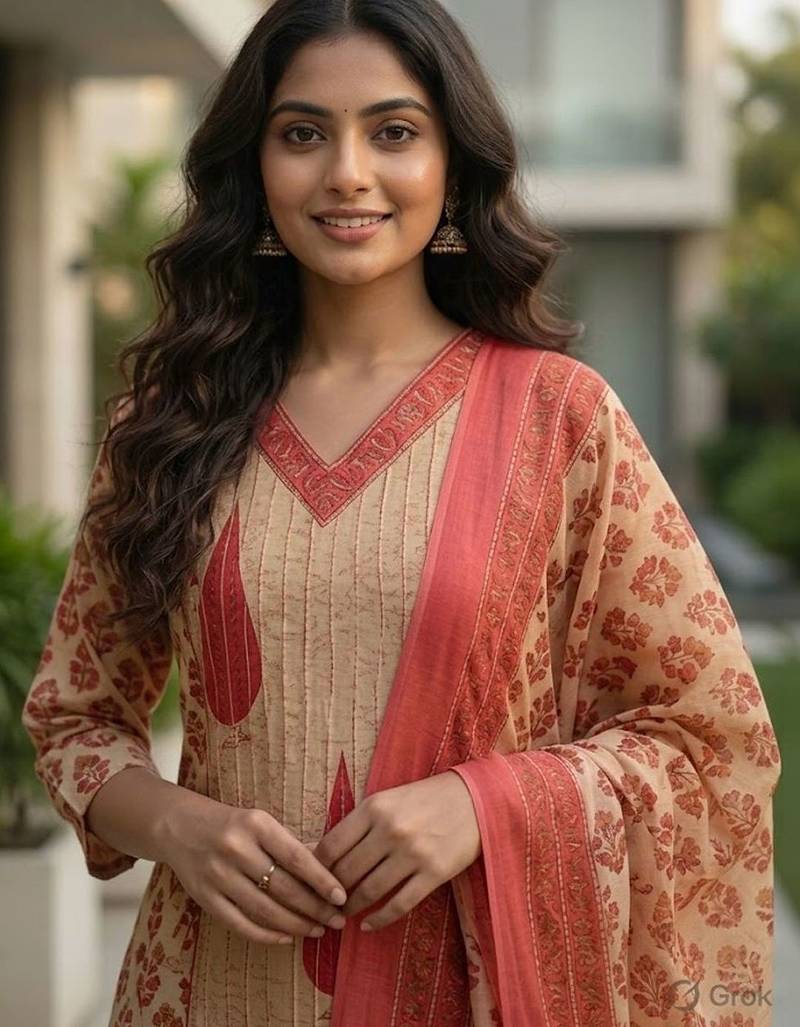 Women Ethnic Motifs Printed Regular  Cotton Kurta with Trousers & With Dupatta