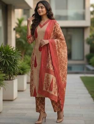 Women Ethnic Motifs Printed Regular  Cotton Kurta with Trousers & With Dupatta 5
