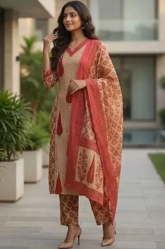 Women Ethnic Motifs Printed Regular Pure Cotton Kurta with Trousers & With Dupatta