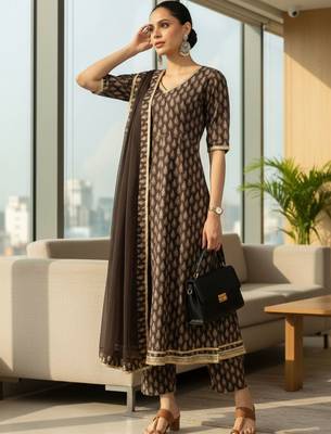 Women Ethnic Motifs Printed Regular Kurta with Trousers & With Dupatta 2