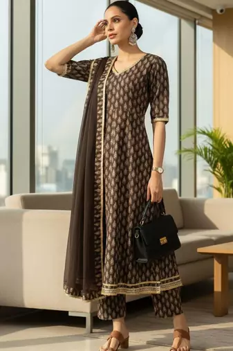 Women Ethnic Motifs Printed Regular Kurta with Trousers & With Dupatta