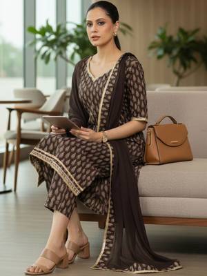 Women Ethnic Motifs Printed Regular Kurta with Trousers & With Dupatta 5