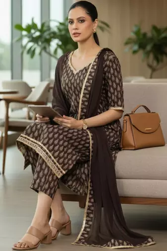 Women Ethnic Motifs Printed Regular Kurta with Trousers & With Dupatta